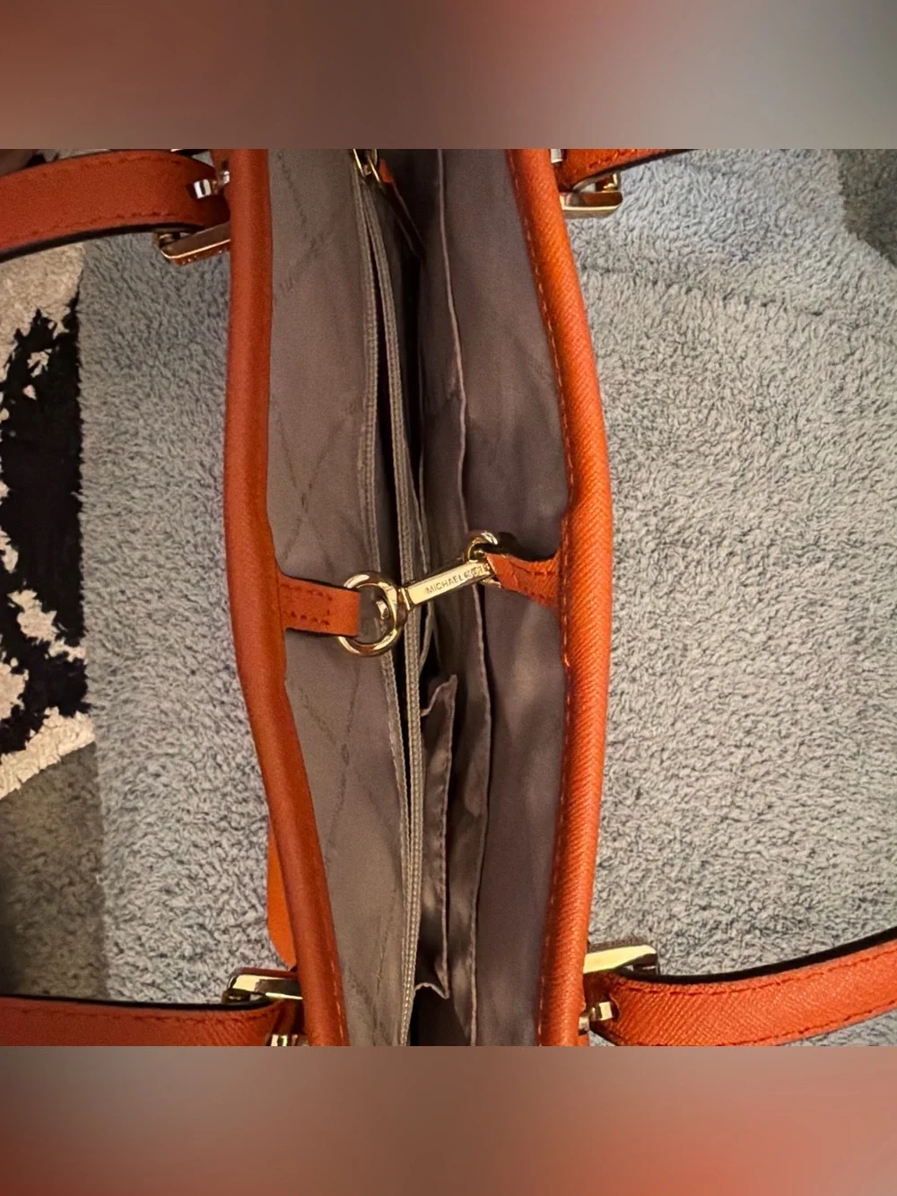 Michael Kors Bright Orange Saffiano Leather Tote with MK Charm